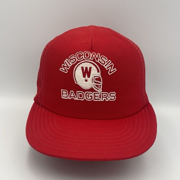 Rare Vintage Red Mesh Wisconsin Badgers Bucky Trucker Snap Back Hat Cap 1980s - Picture 1 of 8